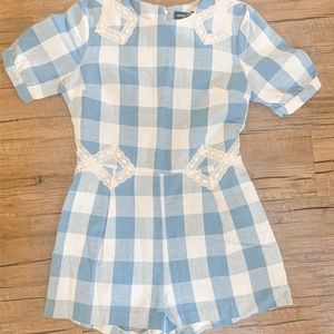 SISTER JANE Blue White Gingham Romper NWT